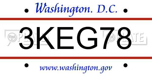 3KEG78 District Of Columbia License Plate