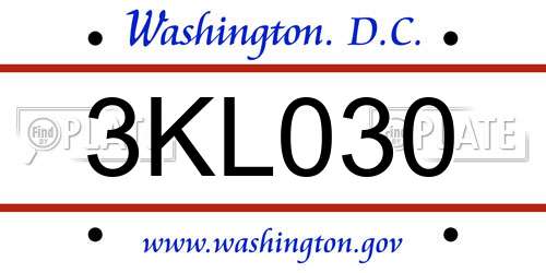 3KL030 District Of Columbia License Plate