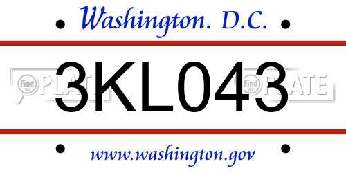 3KL043 District Of Columbia License Plate