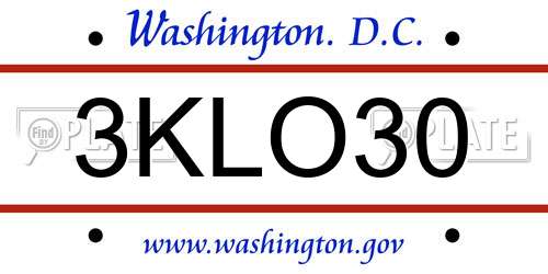 3KLO30 District Of Columbia License Plate