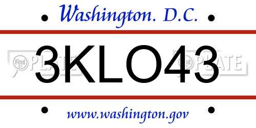 3KLO43 District Of Columbia License Plate