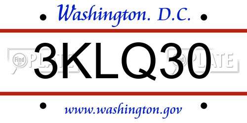 3KLQ30 District Of Columbia License Plate