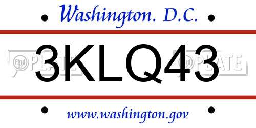 3KLQ43 District Of Columbia License Plate
