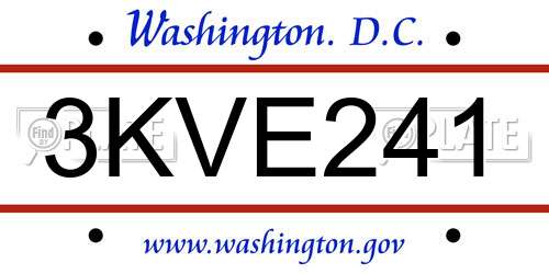 3KVE241 District Of Columbia License Plate