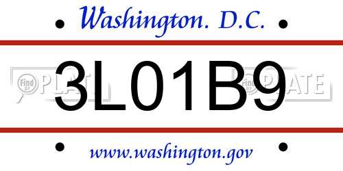 3L01B9 District Of Columbia License Plate