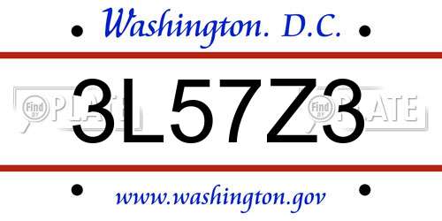 3L57Z3 District Of Columbia License Plate