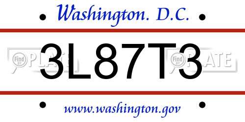 3L87T3 District Of Columbia License Plate