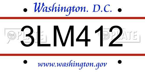 3LM412 District Of Columbia License Plate