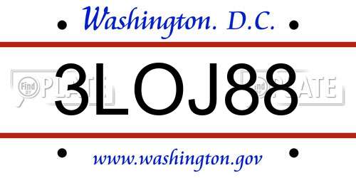 3LOJ88 District Of Columbia License Plate