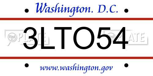 3LTO54 District Of Columbia License Plate