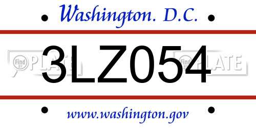 3LZ054 District Of Columbia License Plate