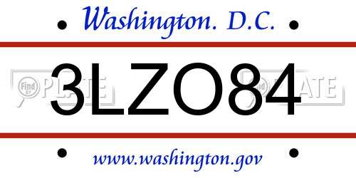 3LZO84 District Of Columbia License Plate