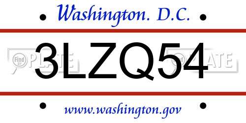 3LZQ54 District Of Columbia License Plate