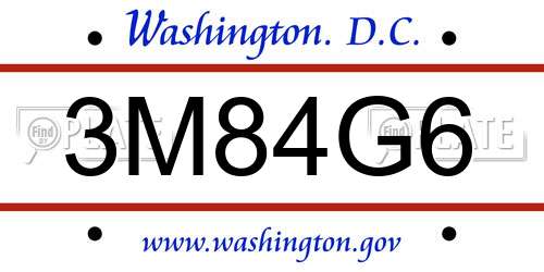 3M84G6 District Of Columbia License Plate