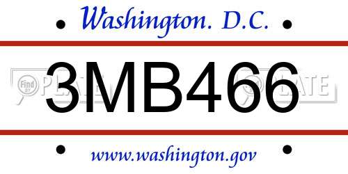 3MB466 District Of Columbia License Plate