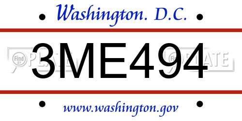 3ME494 District Of Columbia License Plate