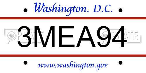 3MEA94 District Of Columbia License Plate