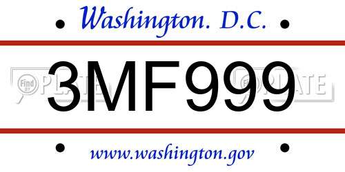 3MF999 District Of Columbia License Plate