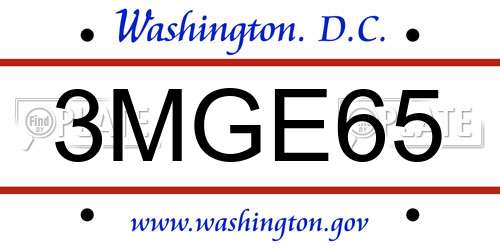 3MGE65 District Of Columbia License Plate
