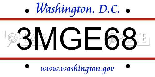 3MGE68 District Of Columbia License Plate