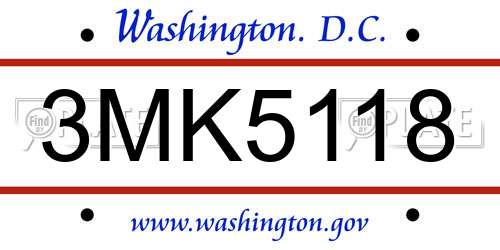3MK5118 District Of Columbia License Plate