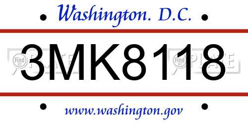 3MK8118 District Of Columbia License Plate