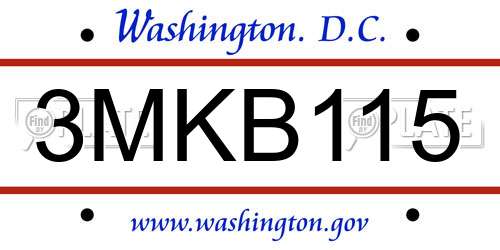 3MKB115 District Of Columbia License Plate