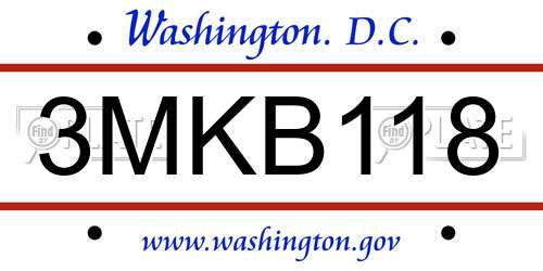 3MKB118 District Of Columbia License Plate