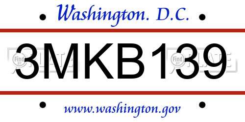 3MKB139 District Of Columbia License Plate