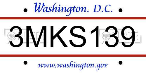 3MKS139 District Of Columbia License Plate