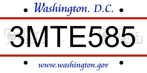 3MTE585 District Of Columbia License Plate