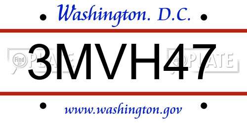 3MVH47 District Of Columbia License Plate
