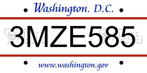 3MZE585 District Of Columbia License Plate