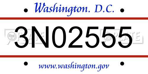 3N02555 District Of Columbia License Plate