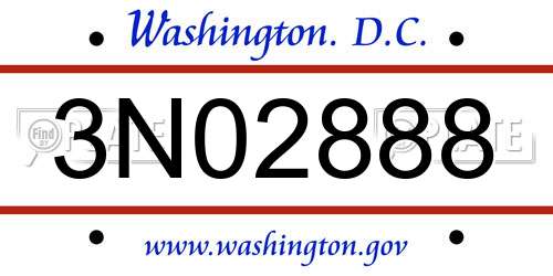 3N02888 District Of Columbia License Plate