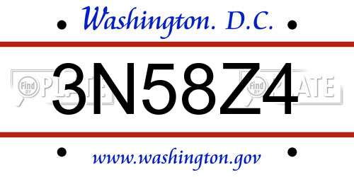 3N58Z4 District Of Columbia License Plate
