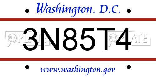 3N85T4 District Of Columbia License Plate