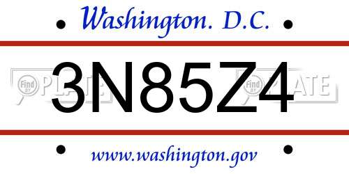 3N85Z4 District Of Columbia License Plate