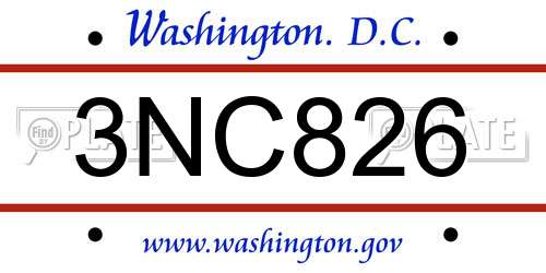 3NC826 District Of Columbia License Plate