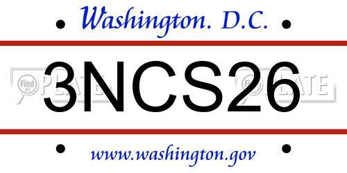 3NCS26 District Of Columbia License Plate