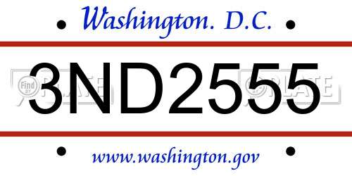 3ND2555 District Of Columbia License Plate