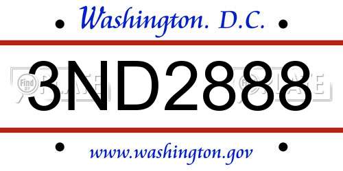 3ND2888 District Of Columbia License Plate