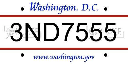 3ND7555 District Of Columbia License Plate