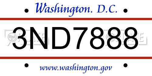 3ND7888 District Of Columbia License Plate