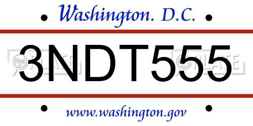 3NDT555 District Of Columbia License Plate