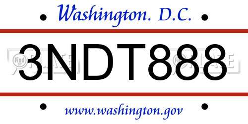 3NDT888 District Of Columbia License Plate