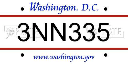 3NN335 District Of Columbia License Plate