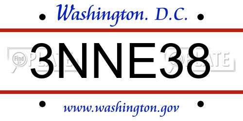 3NNE38 District Of Columbia License Plate