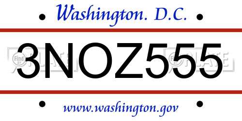 3NOZ555 District Of Columbia License Plate