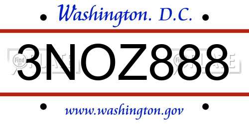 3NOZ888 District Of Columbia License Plate